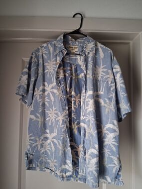Cooke Street Light Blue Palm-Print Short-Sleeve Button-Down Shirt